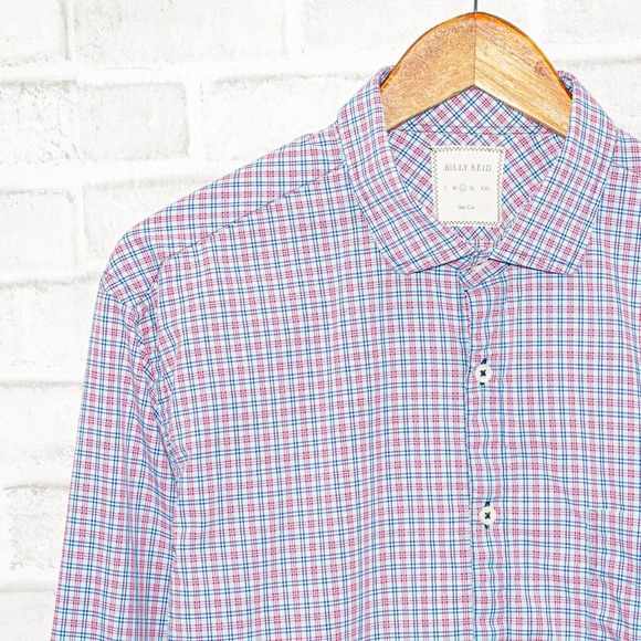 Billy Reid Men's Slim Cut Button up Shirt Blue Red Grid check Size Large - Picture 5 of 5